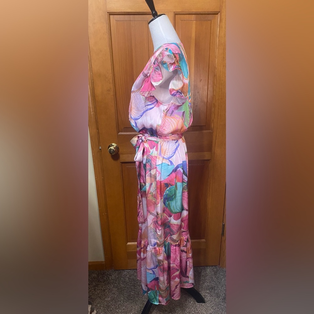 Sam Edelman Colorburst Leaf Print Faux Wrap Midi Dress - Picture 4 of 5
